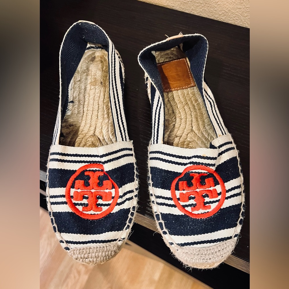 Tory Burch, red and navy blue espadrilles